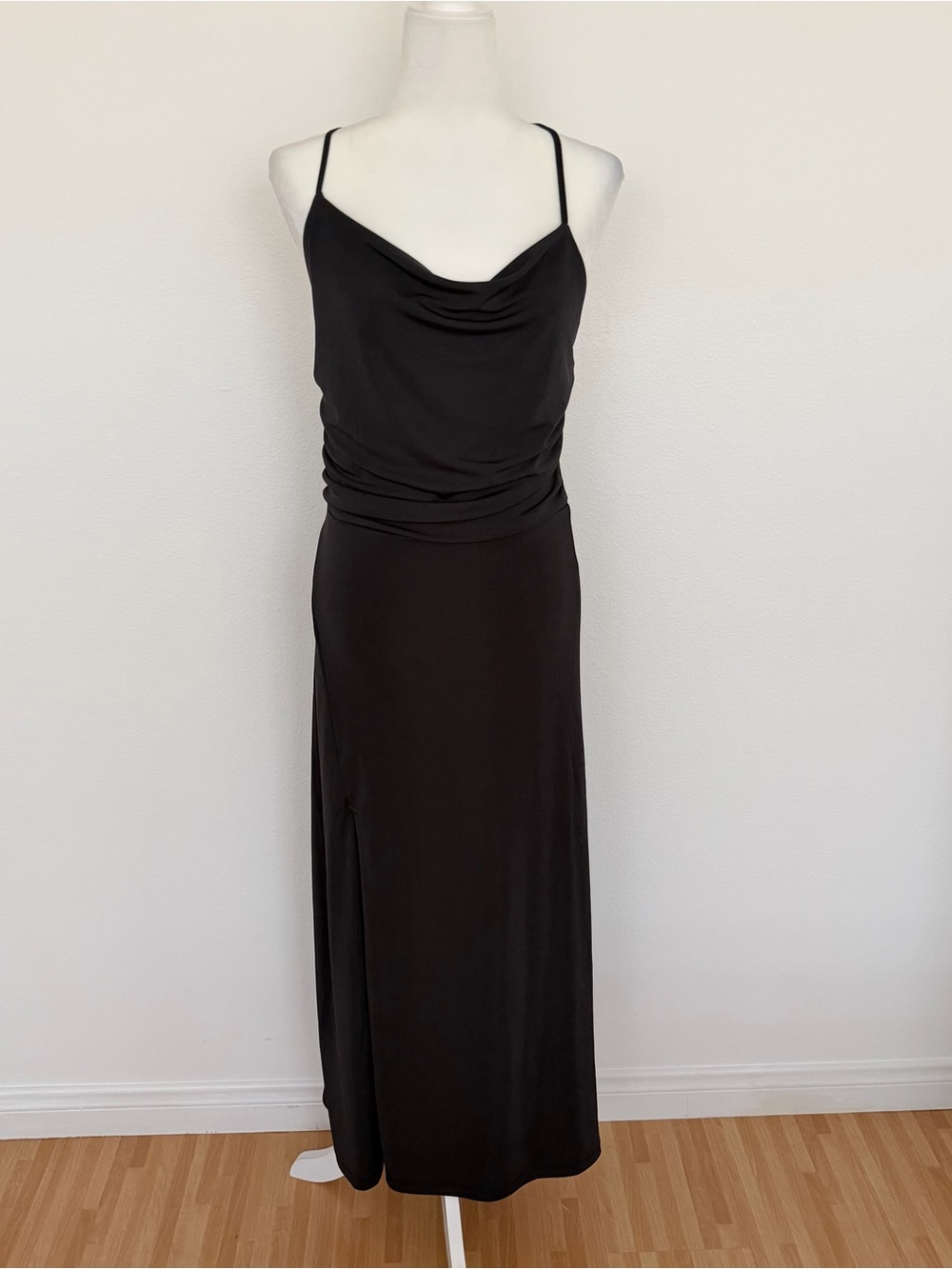 NWT Jason Wu Black Cowl Neck Crisscross Open Back Maxi Dress Sz L MSRP $310